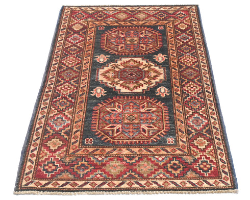 2x3 Gray Kazak Afghan Hand Knotted Wool Area Rug